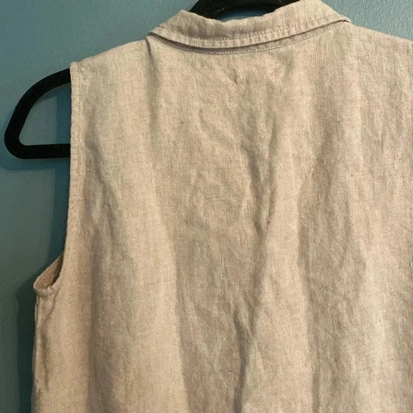 Garnet Hill 100% linen women’s size 6 beige button up collared sleeveless dress - Picture 6 of 7
